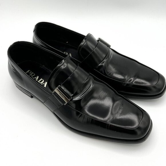 Prada black brushed leather dress loafers main image 5
